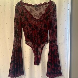 Bodysuit With Lace Detail Dark Burgundy WORN ONCE